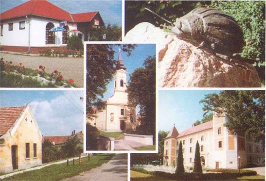 Postcard of Hédérvar featuring beetle sculpture
